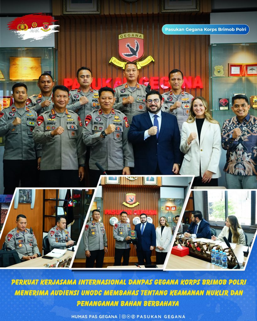 perkuat kerjasama internasional danpas gegana korps brimob polri menerima audiensi unodc membahas tentang keamanan nuklir dan penanganan bahan berbahaya